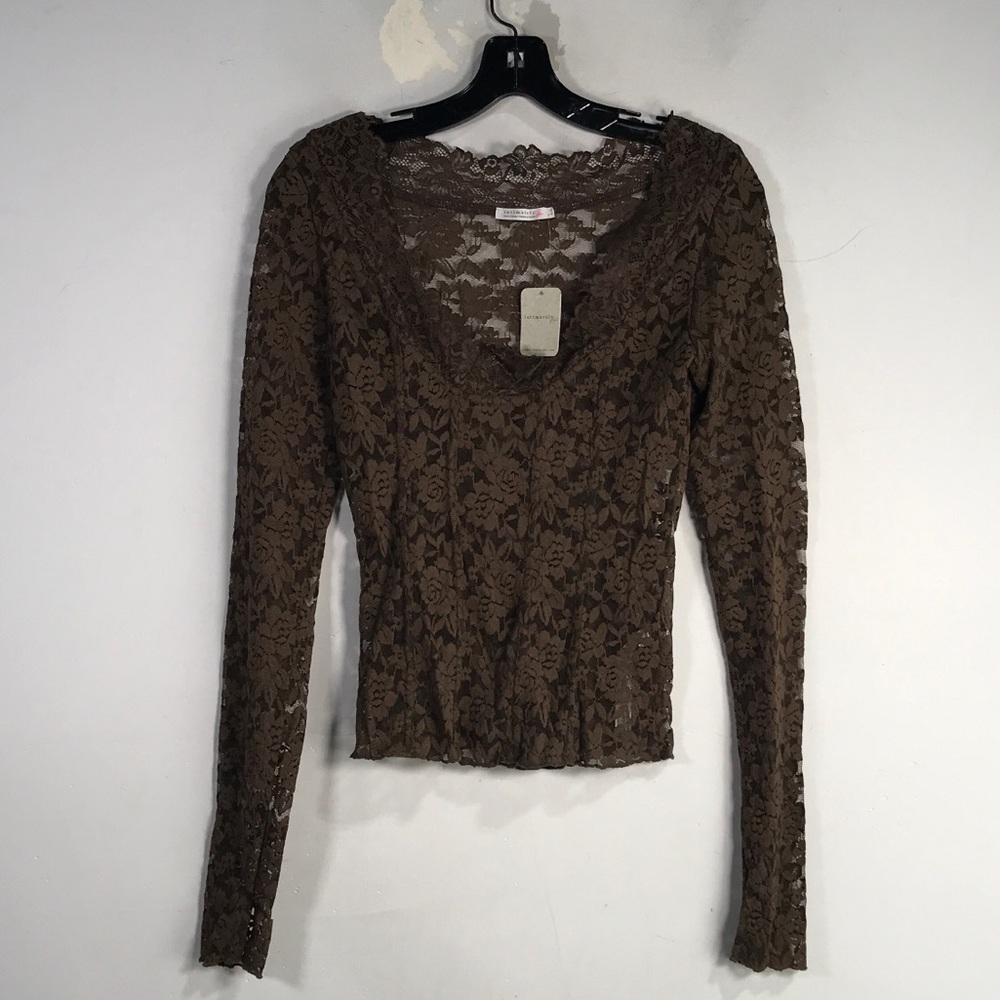 Free People Floral Lace Long Sleeve Top, Women's Size M - Brown
